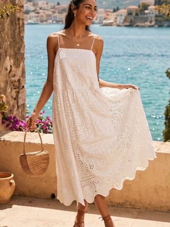 RHODE Dresses & Skirts - NWT RHODE Rosa Eyelet Midi Dress White Soleil Anthropologie Medium Resort